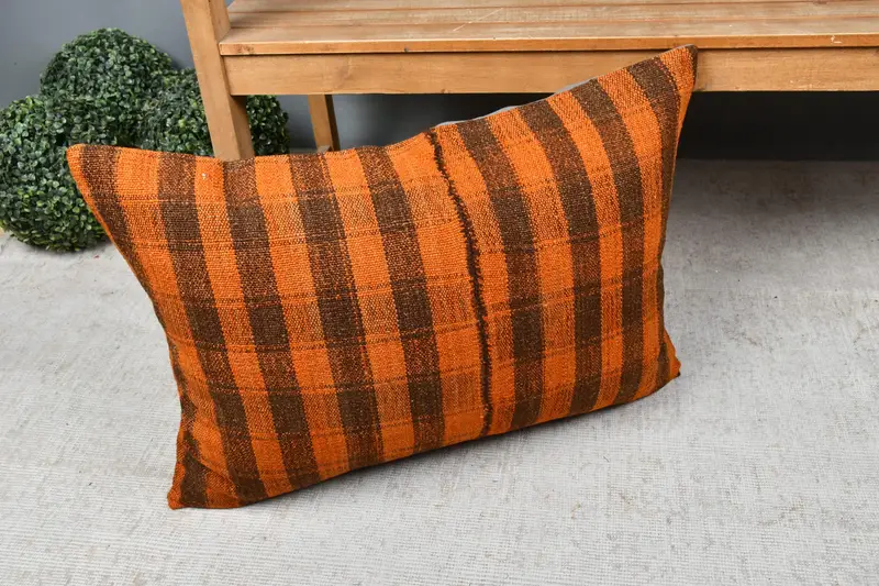 Kilim Rug Pillow Sham, Vintage Kilim Pillow, Pillow Cover, 20x28 Brown Pillow Sham, Interior Designer Pillow, Boho Pillow, Aztec Cushion - 7