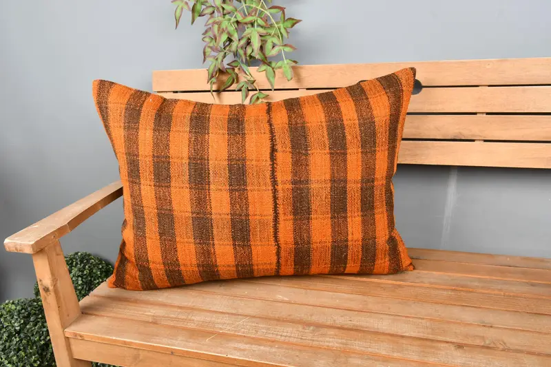 Kilim Rug Pillow Sham, Vintage Kilim Pillow, Pillow Cover, 20x28 Brown Pillow Sham, Interior Designer Pillow, Boho Pillow, Aztec Cushion - 1