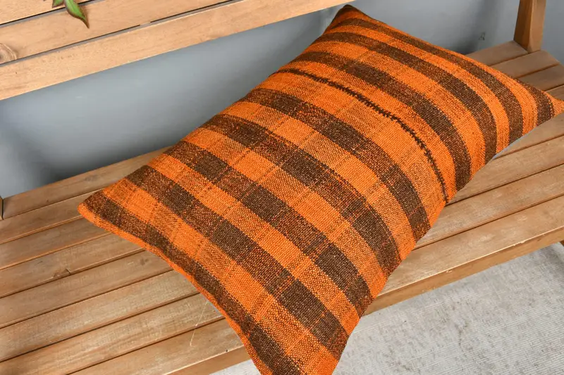 Kilim Rug Pillow Sham, Vintage Kilim Pillow, Pillow Cover, 20x28 Brown Pillow Sham, Interior Designer Pillow, Boho Pillow, Aztec Cushion - 2