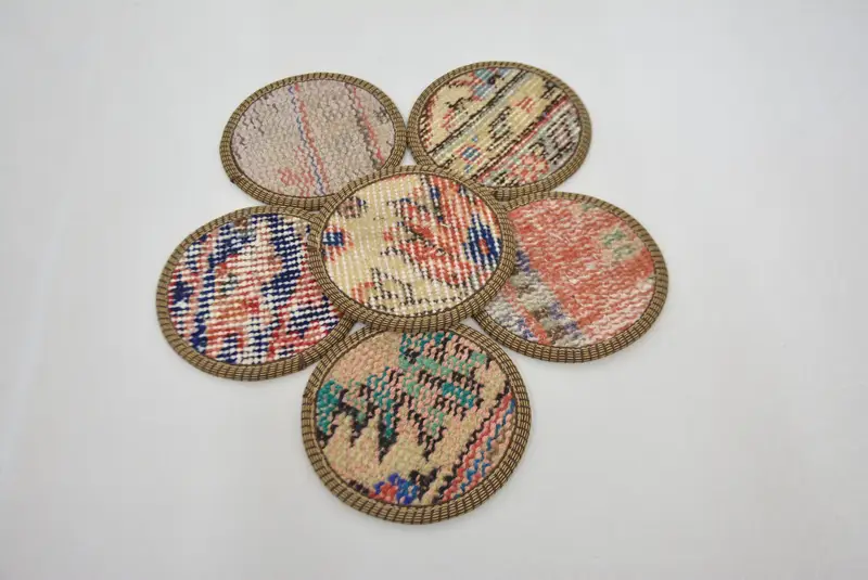 Bohem Mavi ve Bej Yuvarlak Bardak Altlığı, Şık Bohem Bardak Altlığı