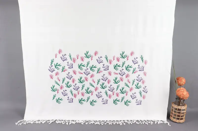 Turkish Beach Towel Floral Patterned Lilac, Organic Cotton, 40x71 Inches