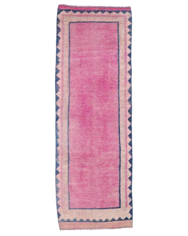 エレガントなピンク&ブルーのオリエンタルラグ、3.1x9.1フィート