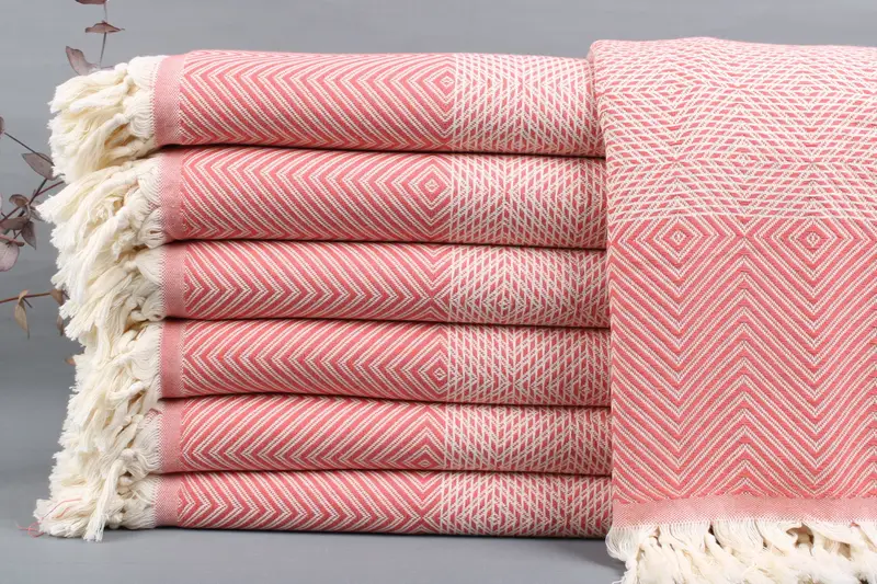 Beach Blanket Turkish Cotton Vermilion Beige, 79x91 Inches