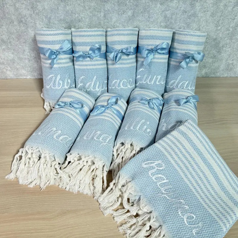 Personalized Turkish Beach Towel Blue Stripes, 70x40 or 40x18 Inches