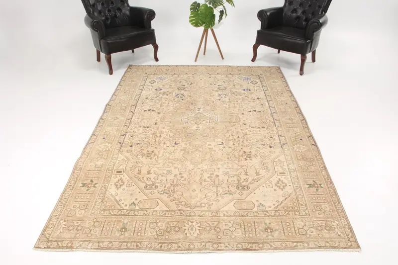 Turkish Oushak Rug 6.2x9.2 ft (190x281 cm), Brown Moroccan Vintage Rug - 1