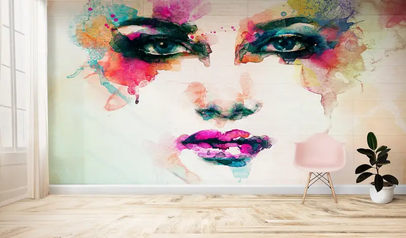 Paper Wall Art ,Woman Face Wall Decor,Girl Portrait Wall Art,Bright Wall Paper,Modern Wall Paper,Watercolor Wallpaper, - 5
