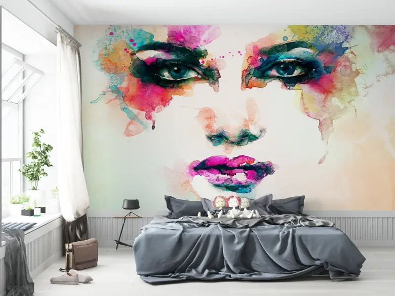 Paper Wall Art ,Woman Face Wall Decor,Girl Portrait Wall Art,Bright Wall Paper,Modern Wall Paper,Watercolor Wallpaper, - 6