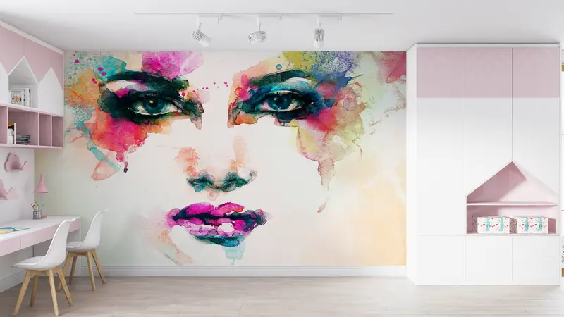 Paper Wall Art ,Woman Face Wall Decor,Girl Portrait Wall Art,Bright Wall Paper,Modern Wall Paper,Watercolor Wallpaper, - 7