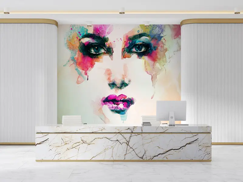 Paper Wall Art ,Woman Face Wall Decor,Girl Portrait Wall Art,Bright Wall Paper,Modern Wall Paper,Watercolor Wallpaper, - 2