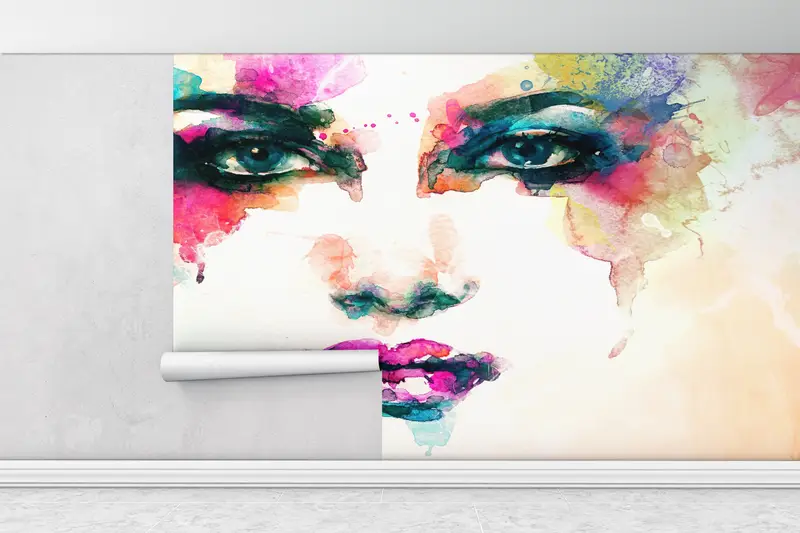 Paper Wall Art ,Woman Face Wall Decor,Girl Portrait Wall Art,Bright Wall Paper,Modern Wall Paper,Watercolor Wallpaper, - 4