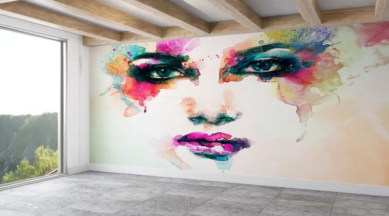Paper Wall Art ,Woman Face Wall Decor,Girl Portrait Wall Art,Bright Wall Paper,Modern Wall Paper,Watercolor Wallpaper, - 1