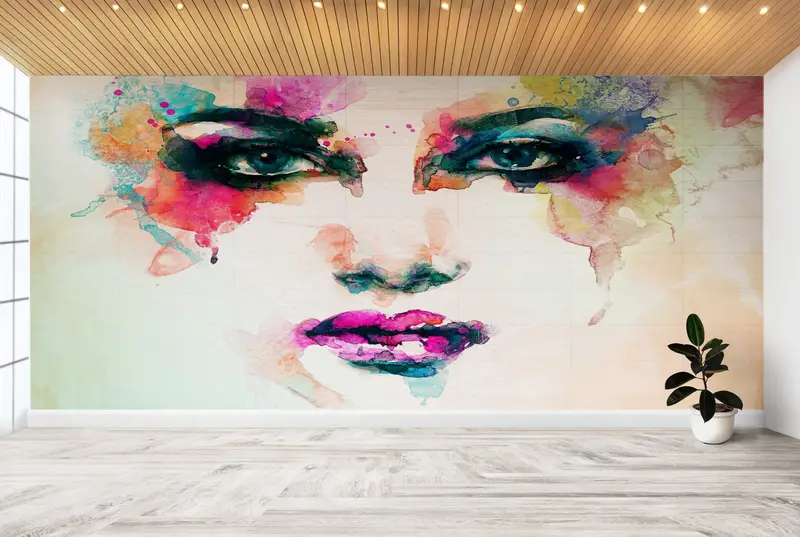 Paper Wall Art ,Woman Face Wall Decor,Girl Portrait Wall Art,Bright Wall Paper,Modern Wall Paper,Watercolor Wallpaper, - 8