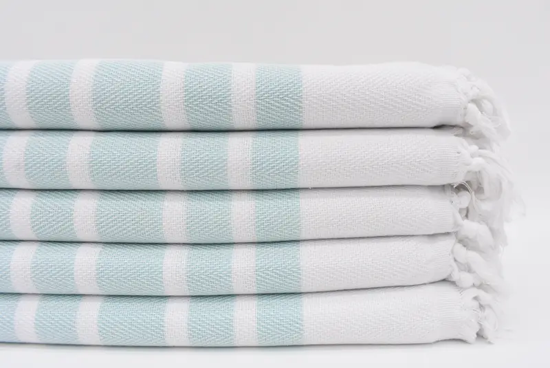 Personalized Turkish Cotton Bath Towel, Mint Herringbone, 70x40 Inches