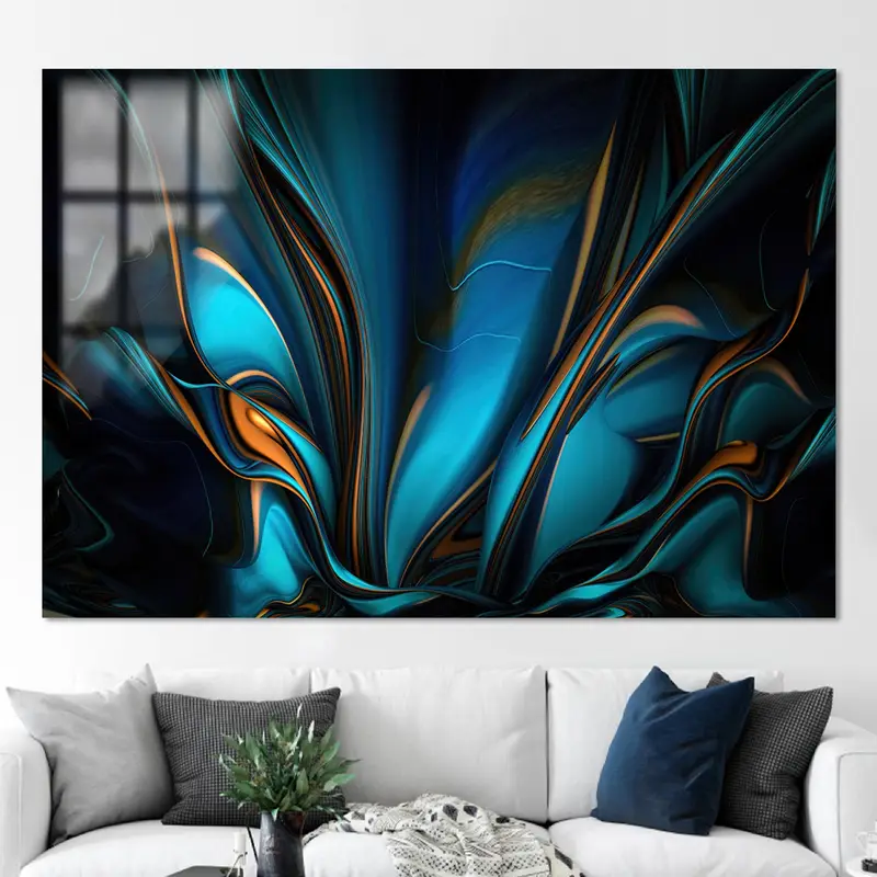 Elegante blau und orange bedruckte Leinwand: Künstlerische Heimdekoration