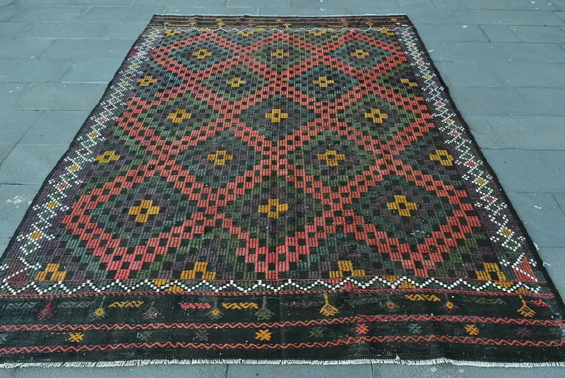 6,46x8,9 ft Teppich, türkischer Vintage Teppich, Kelim roter marokkanischer Teppich - 1