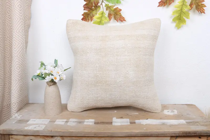 Chair Cushion, Pillow Sham, Square Throw Pillow, 16x16 Beige Cushion Cover, Throw Kilim Pillow, Vintage Kilim Throw Pillow, Pillow for Couch - 1