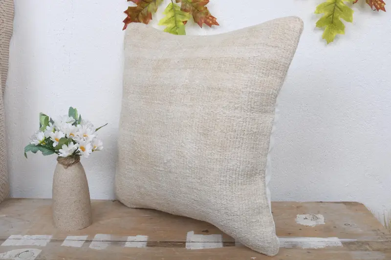 Chair Cushion, Pillow Sham, Square Throw Pillow, 16x16 Beige Cushion Cover, Throw Kilim Pillow, Vintage Kilim Throw Pillow, Pillow for Couch - 4