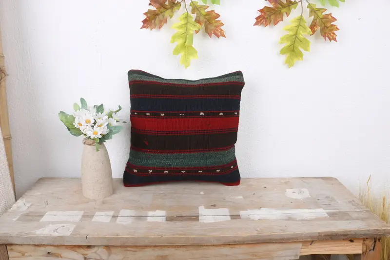 Turkish Kilim Pillow, Vintage Pillow, Sofa Pillow Sham, Oriental Cushion Cover, Kilim Pillow, 12x12 Red Cushion Case, Pillow Case - 1