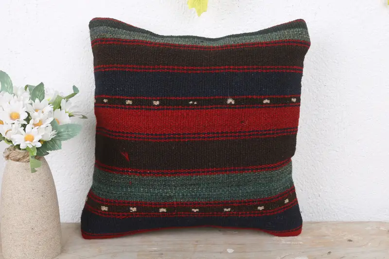 Turkish Kilim Pillow, Vintage Pillow, Sofa Pillow Sham, Oriental Cushion Cover, Kilim Pillow, 12x12 Red Cushion Case, Pillow Case - 2