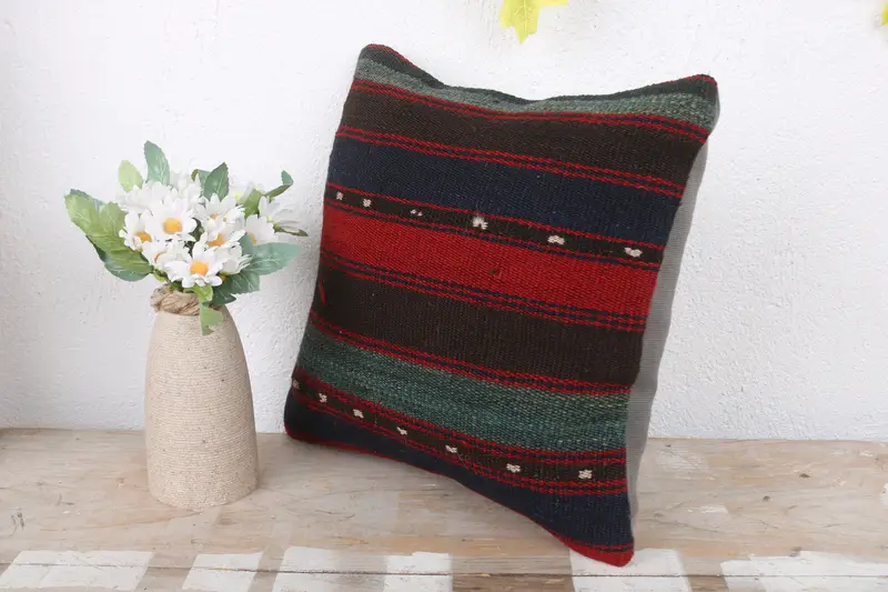 Turkish Kilim Pillow, Vintage Pillow, Sofa Pillow Sham, Oriental Cushion Cover, Kilim Pillow, 12x12 Red Cushion Case, Pillow Case - 4
