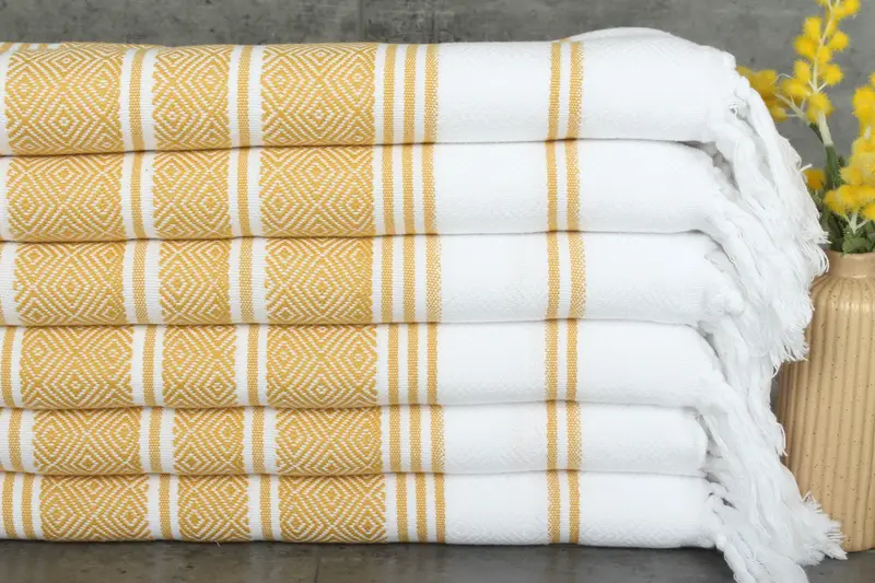 Diamond Hand Towel Mustard-White Cotton, 18x40 Inches