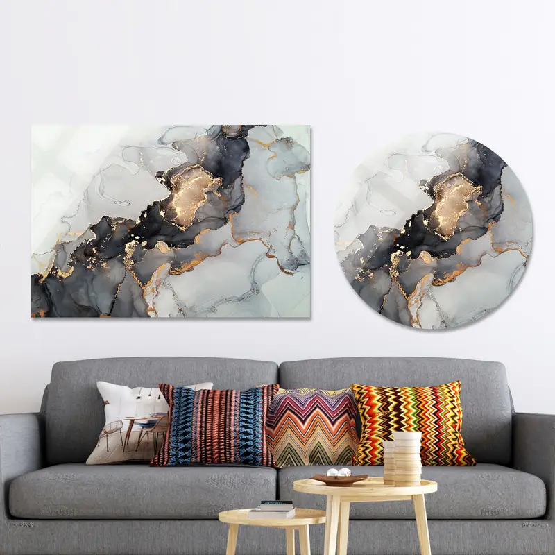 Zarif Siyah ve Altın Baskılı Kanvas - Lüks Soyut Mermer