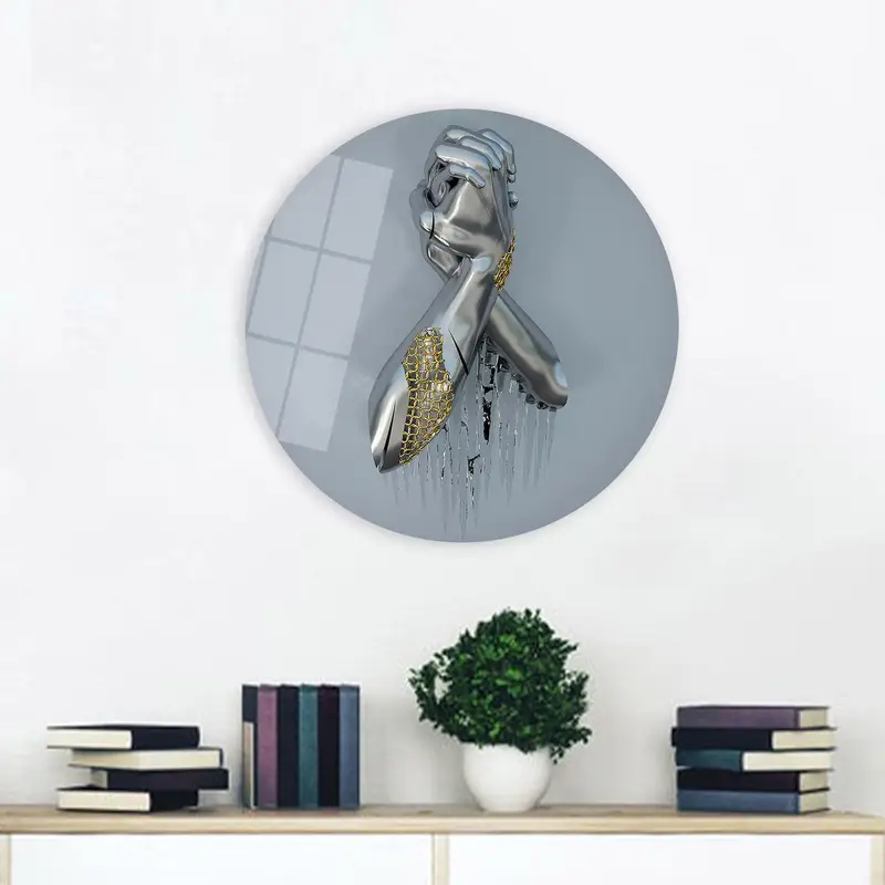 Zeitgenössischer 3D-Leinwanddruck in Metallic-Handoptik in Silber