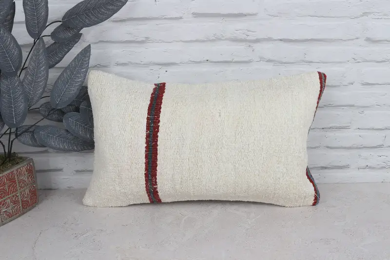 Vintage Pillow Cover, Pillow for Sofa, Gift Pillow, Throw Kilim Pillow, Pillow Sham, Handmade Rug Seat Pillow, 12x20 White Pillow Sham - 1
