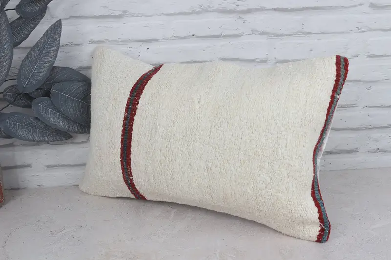 Vintage Pillow Cover, Pillow for Sofa, Gift Pillow, Throw Kilim Pillow, Pillow Sham, Handmade Rug Seat Pillow, 12x20 White Pillow Sham - 4