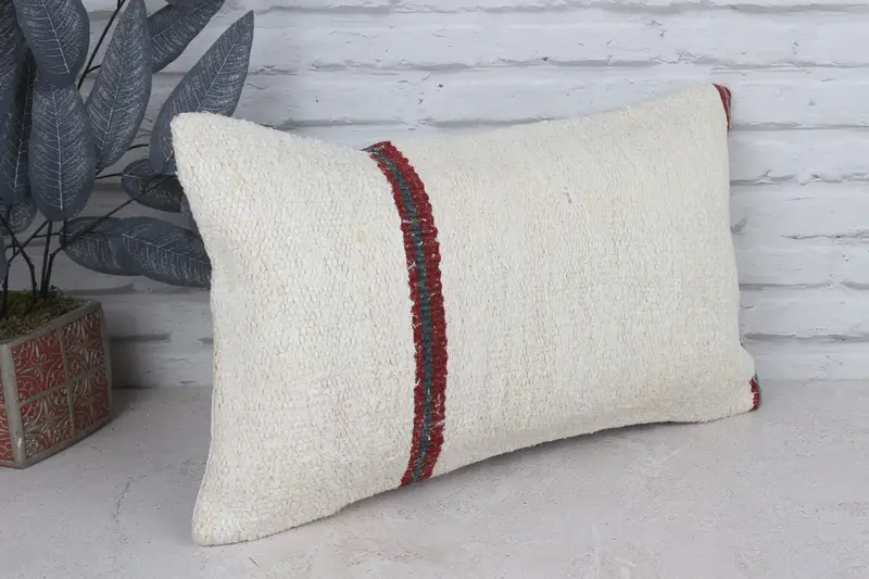 Vintage Pillow Cover, Pillow for Sofa, Gift Pillow, Throw Kilim Pillow, Pillow Sham, Handmade Rug Seat Pillow, 12x20 White Pillow Sham - 3