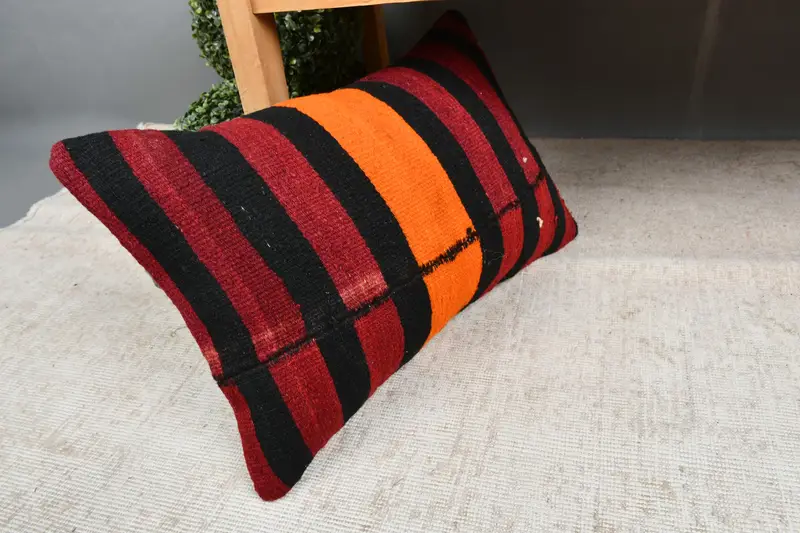 Boho Pillow Sham Cover, Pillow Cover, Retro Throw Pillow Cover, 16x24 Red Pillow Case, Kilim Pillow Cover, Vintage Kilim Pillow - 7