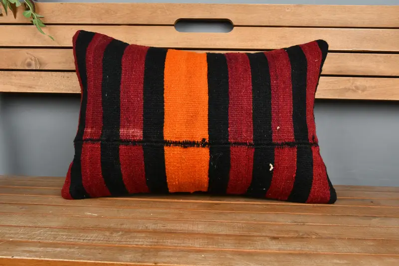 Boho Pillow Sham Cover, Pillow Cover, Retro Throw Pillow Cover, 16x24 Red Pillow Case, Kilim Pillow Cover, Vintage Kilim Pillow - 6