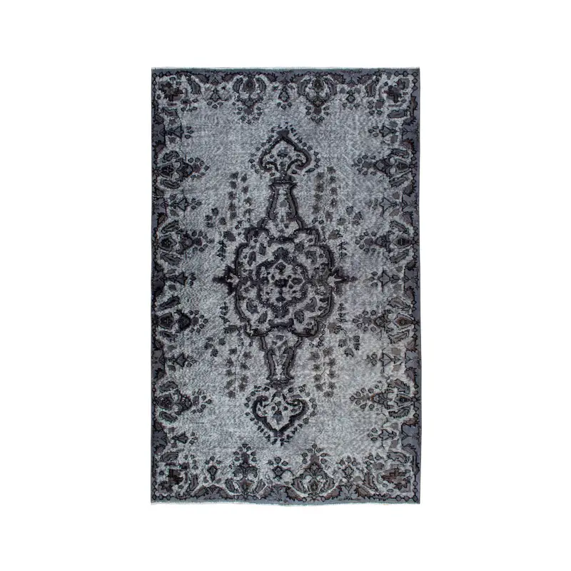 5.5x9.3 ft Oushak Turkish Rug, Gray Check Vintage Rug Wool - 1