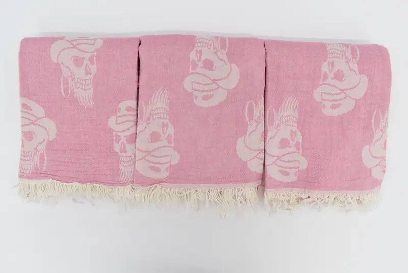 Bridesmaid Gifts Personalized, Turkish towel, Turkish Towel USA, Bachelorette Favors Beach, Beach towel, 70x36 Cotton Skull Patterned Towel - 7