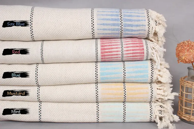 104x96 Cotton Striped Towel, Turkish Cotton Blanket, Tablecloth, Custom Blanket, Housewarming Gift, Christmas Gift Tags, Valentine Day Gift For Her - 2