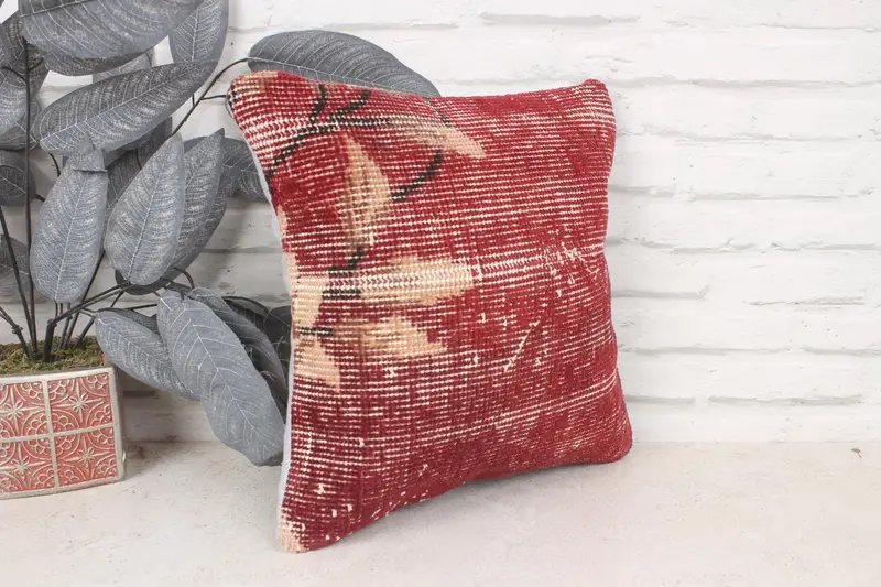 Handmade Kilim Cushion, 14x14 Red Pillow Case, Pillow for Sofa, Authentic Cushion, Kilim Pillow Cover, Pillow Sham, Colorful Pillow Cover - 3
