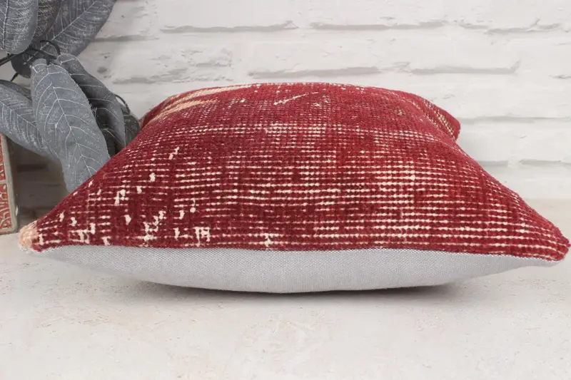 Handmade Kilim Cushion, 14x14 Red Pillow Case, Pillow for Sofa, Authentic Cushion, Kilim Pillow Cover, Pillow Sham, Colorful Pillow Cover - 5
