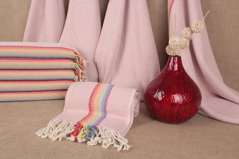 Turkish Towel Organic Cotton Diamond Peshtemal, Beige, 40x71 Inches