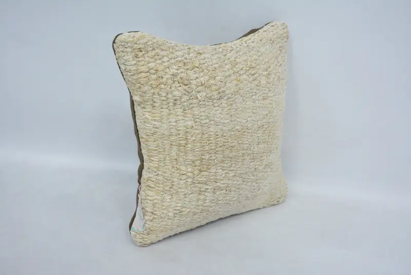 Vintage Kilim Throw Pillow, Pillow, Crochet Pattern Cushion Cover, 14x14 White Cushion Case, Gift Pillow, Muted Pillow, Antique Pillows - 3