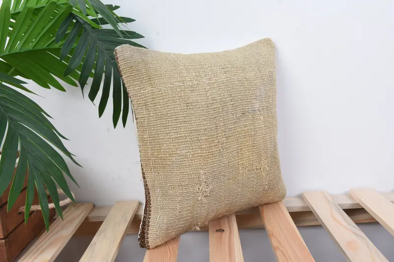 Pillow Cover, Handmade Rug Seat Cushion Cover, Vintage Kilim Throw Pillow, Vintage Pillow, 12x12 Beige Cushion Case, Turkish Pillow - 4