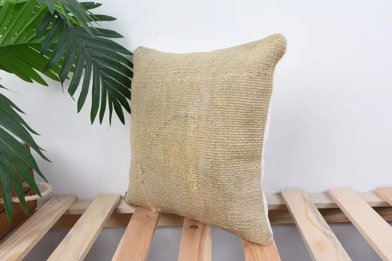 Pillow Cover, Handmade Rug Seat Cushion Cover, Vintage Kilim Throw Pillow, Vintage Pillow, 12x12 Beige Cushion Case, Turkish Pillow - 5