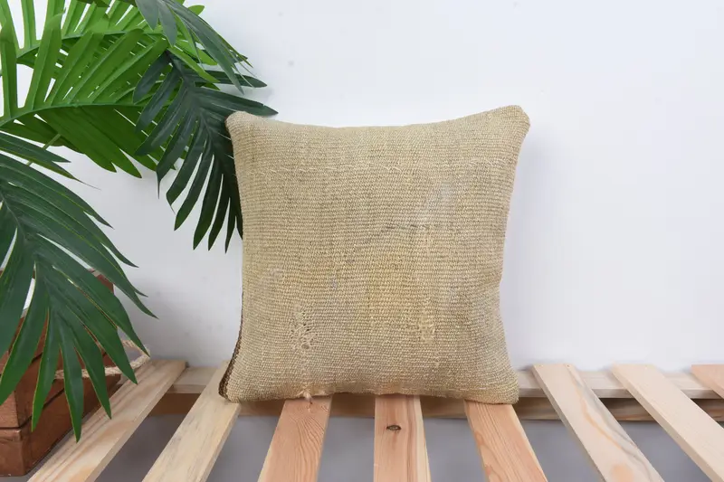 Pillow Cover, Handmade Rug Seat Cushion Cover, Vintage Kilim Throw Pillow, Vintage Pillow, 12x12 Beige Cushion Case, Turkish Pillow - 1