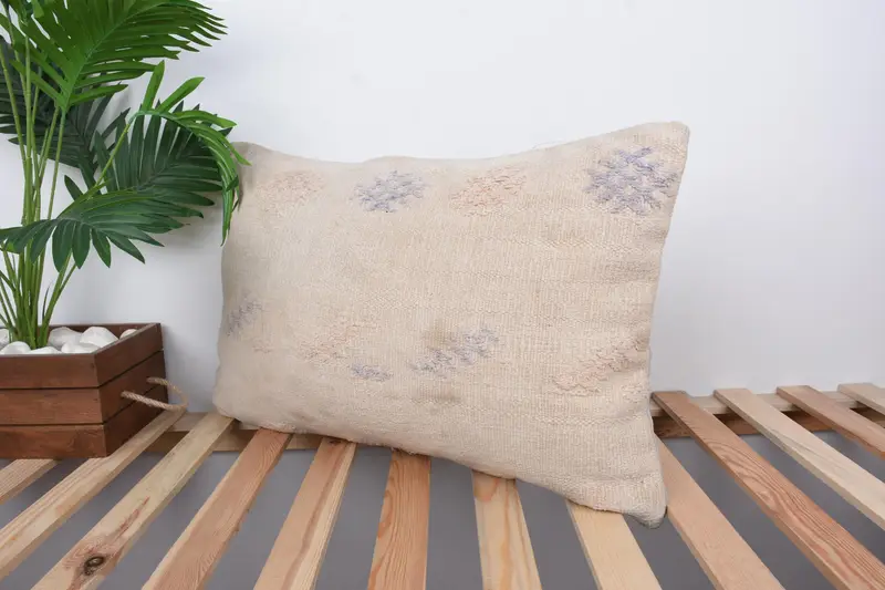 Kilim Pillow Cover, 16x24 White Cushion Case, Pillow, Pillow for Couch, Turkish Bench Cushion, Home Decor Pillow, Neutral Cushion - 5