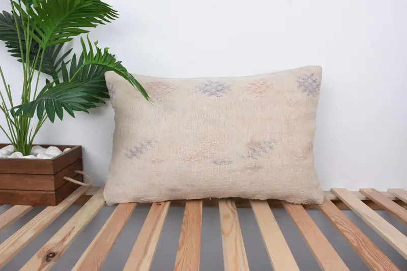 Kilim Pillow Cover, 16x24 White Cushion Case, Pillow, Pillow for Couch, Turkish Bench Cushion, Home Decor Pillow, Neutral Cushion - 1
