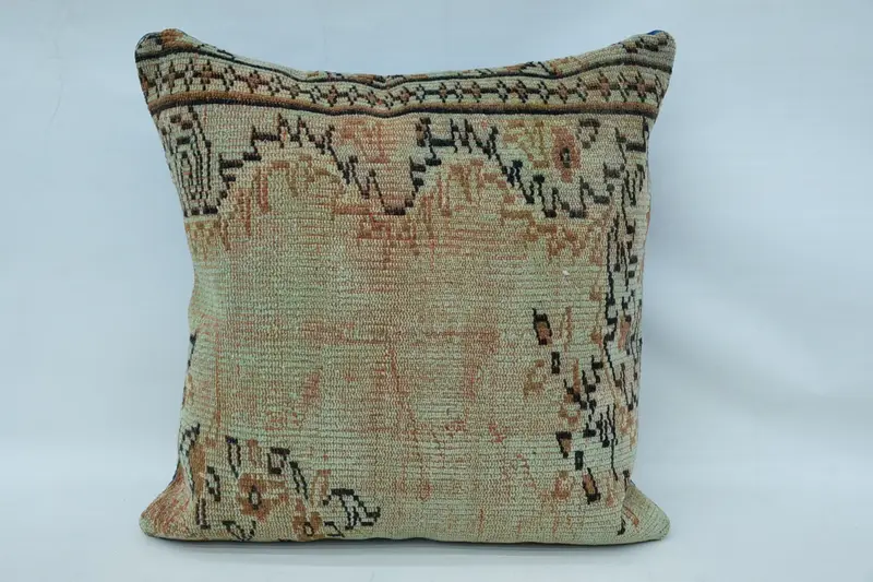 Vintage Kilim Throw Pillow, Turkish Kilim Pillow, 28x28 Beige Cushion, Cushion Cover, Seat Cushion Case, Boho Pillow Sham Cover - 4