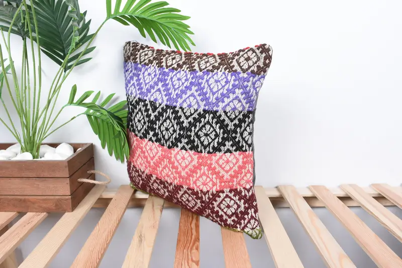 Outdoor Bolster Pillow Case, Kilim Pillow Cover, Cushion, Turkish Pillow, Accent Cushion Cover, 16x16 Pink Pillow, Interior Designer Pillow - 5
