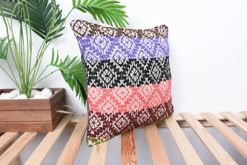 Outdoor Bolster Pillow Case, Kilim Pillow Cover, Cushion, Turkish Pillow, Accent Cushion Cover, 16x16 Pink Pillow, Interior Designer Pillow - 4