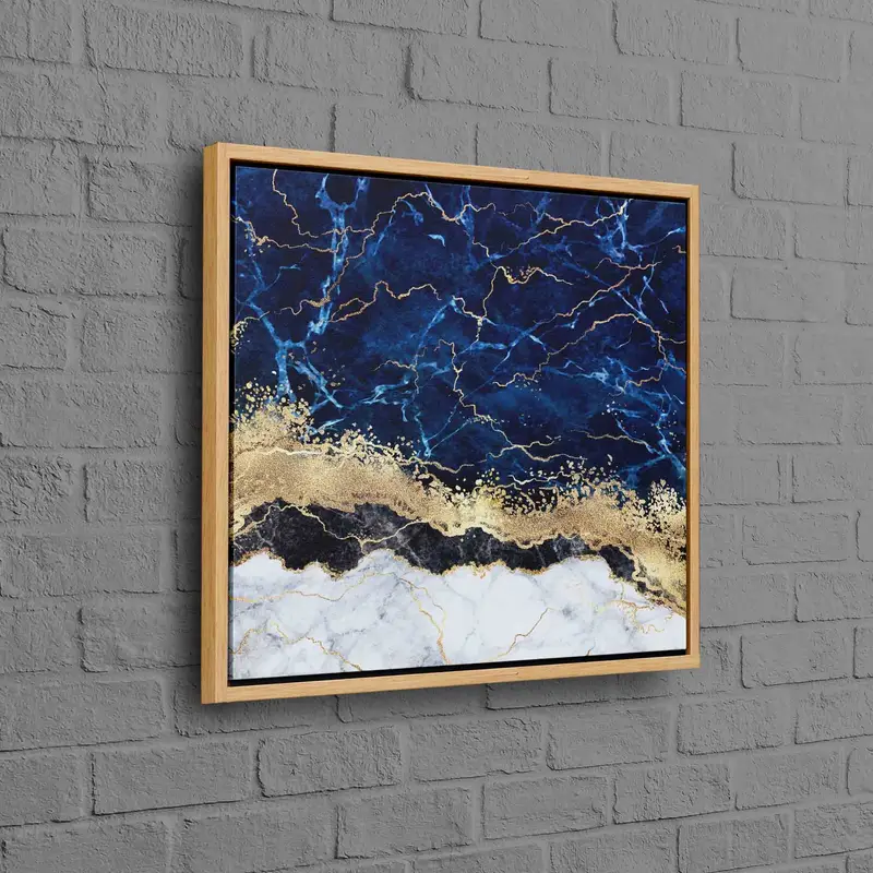 ネイビー ブルー & ゴールドの大理石のコンテンポラリー プリント キャンバス アート