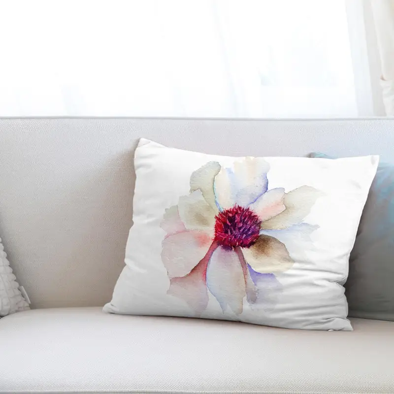 Abstraktes Aquarell-Druckkissen, modernes Design in Weiß und Rosa