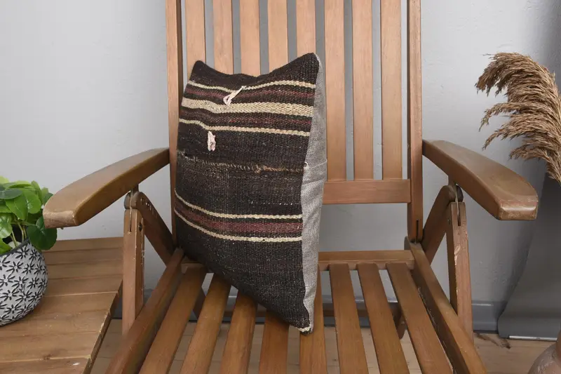 Turkish Pillow, Patio Pillow Case, Pillow for Sofa, 16x16 Brown Cushion Cover, Handmade Kilim Cushion, Christmas Pillow Sham, Pillow Cover - 3